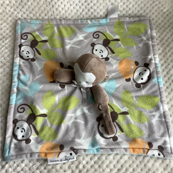 Blankets & Beyond Monkey Plush Lovey Baby Security Blanket w Pacifier Holder - Picture 5 of 14